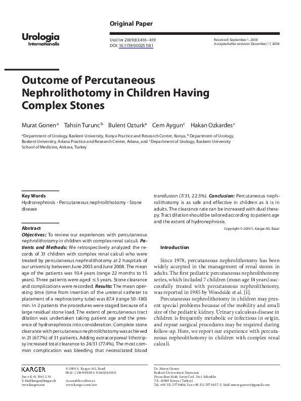 (PDF) Outcome of Percutaneous Nephrolithotomy in Children Having ...