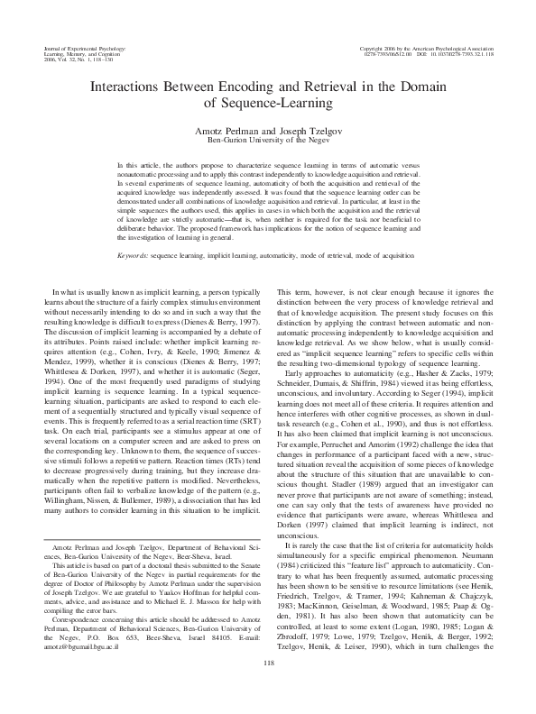 (PDF) Interactions Between Encoding and Retrieval in the Domain of ...