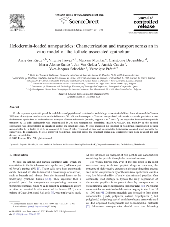 (PDF) Helodermin-loaded nanoparticles: Characterization and transport ...