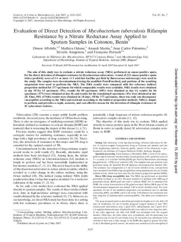 (PDF) Evaluation of Direct Detection of Mycobacterium tuberculosis ...