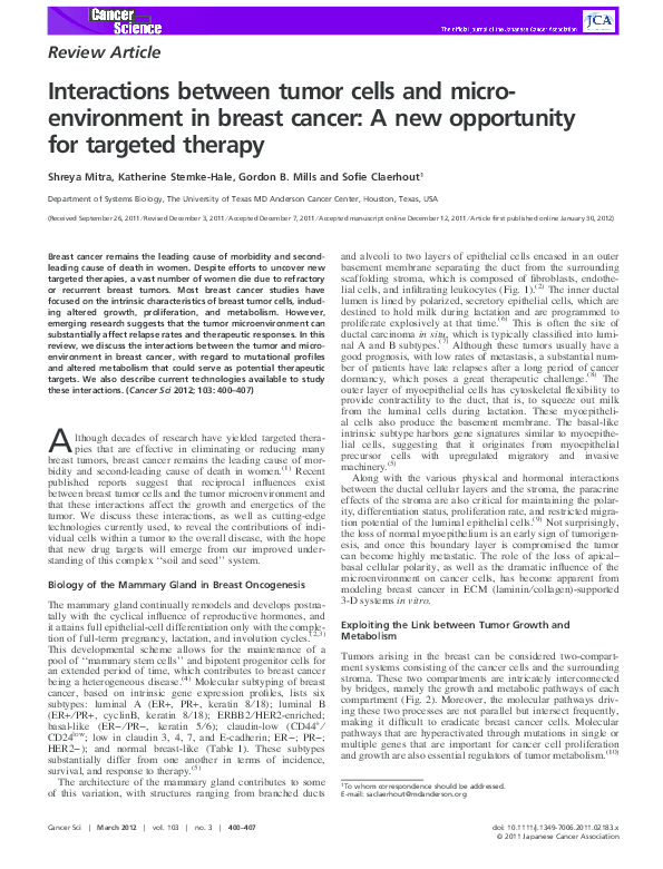 (PDF) Interactions between tumor cells and microenvironment in breast ...