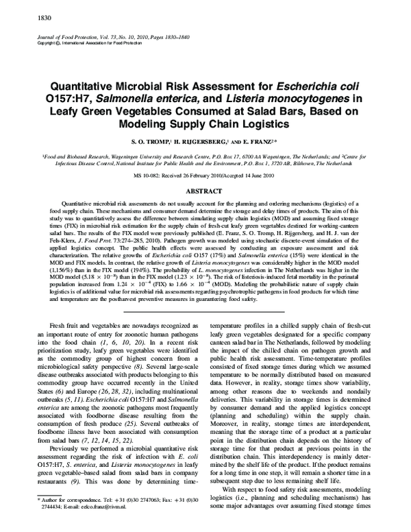 (PDF) Quantitative Microbial Risk Assessment for Escherichia coli O157 ...