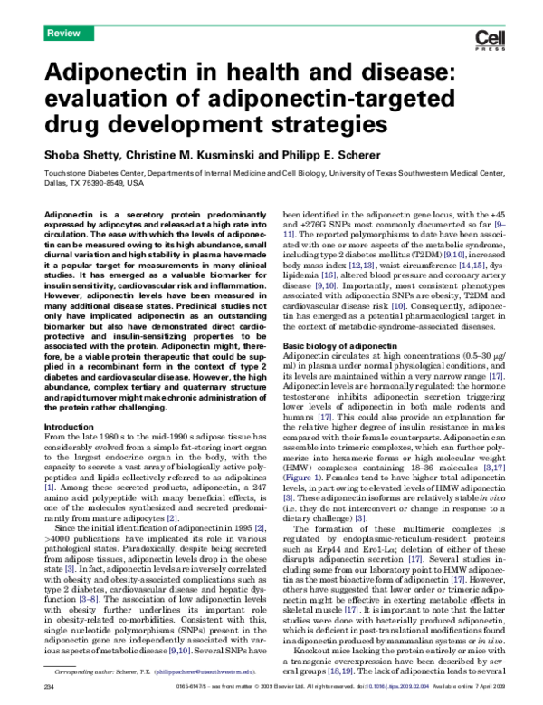 (PDF) Adiponectin in health and disease: evaluation of adiponectin ...