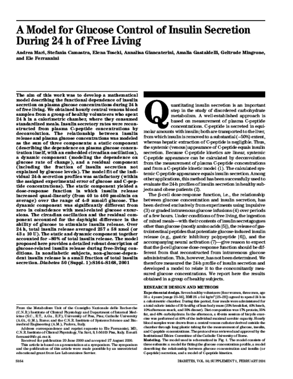 (PDF) A model for glucose control of insulin secretion during 24 h of ...