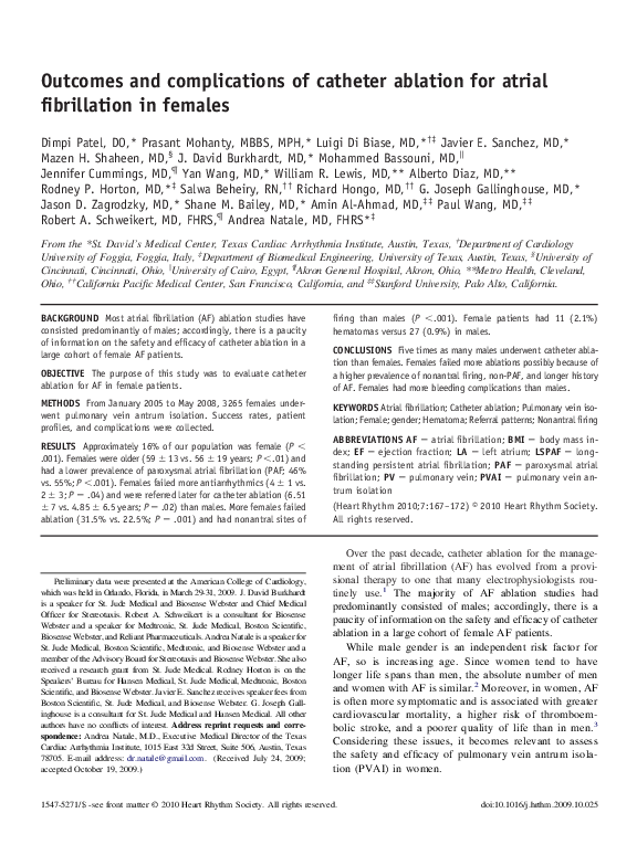 (PDF) Outcomes and complications of catheter ablation for atrial ...