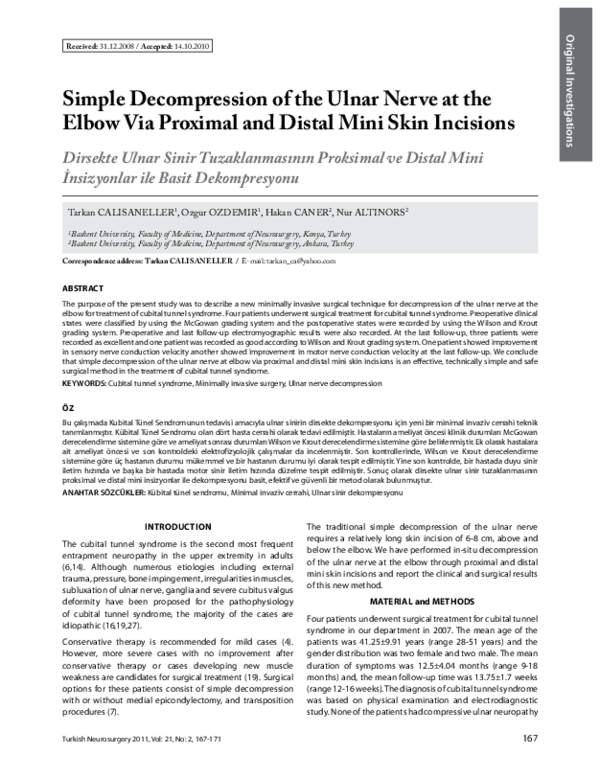 (PDF) Simple decompression of ulnar nerve at the elbow via proximal and ...