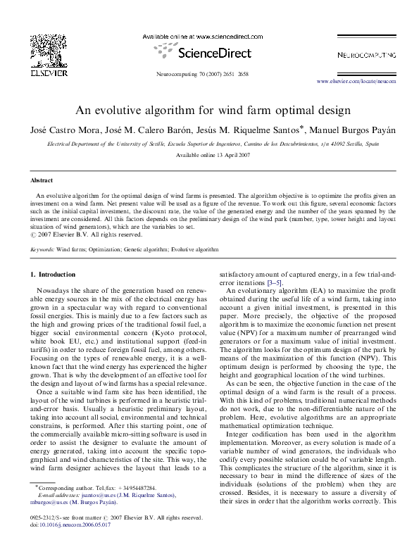 (PDF) An evolutive algorithm for wind farm optimal design