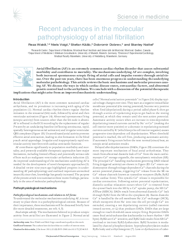 (PDF) Recent advances in the molecular pathophysiology of atrial ...