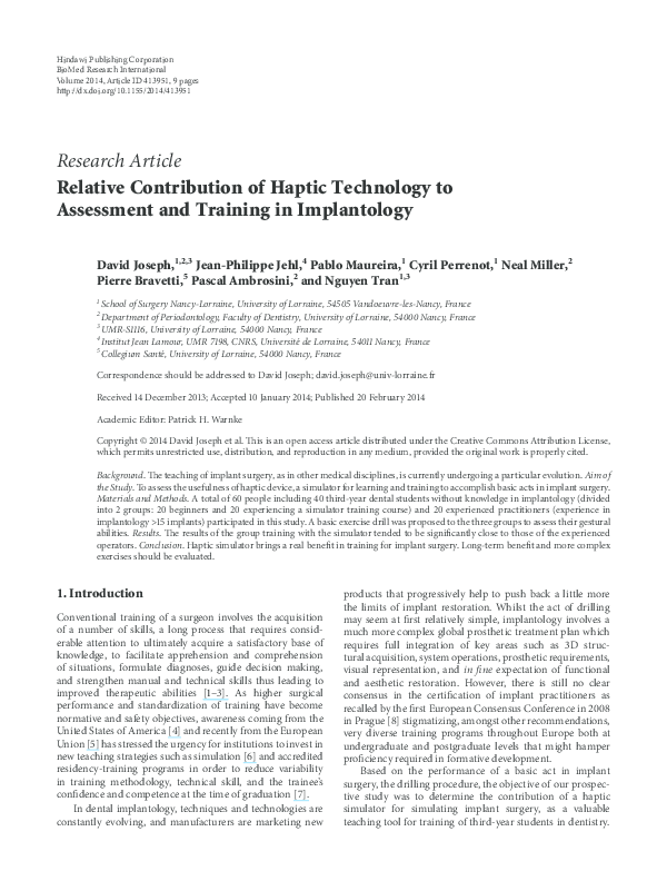 (PDF) Relative contribution of haptic technology to assessment and ...
