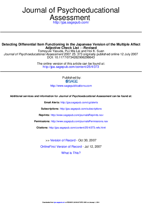 (PDF) Detecting Differential Item Functioning in the Japanese Version ...