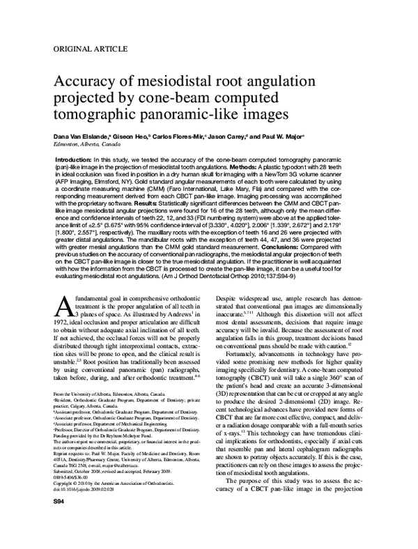 (PDF) Accuracy of mesiodistal root angulation projected by cone-beam ...