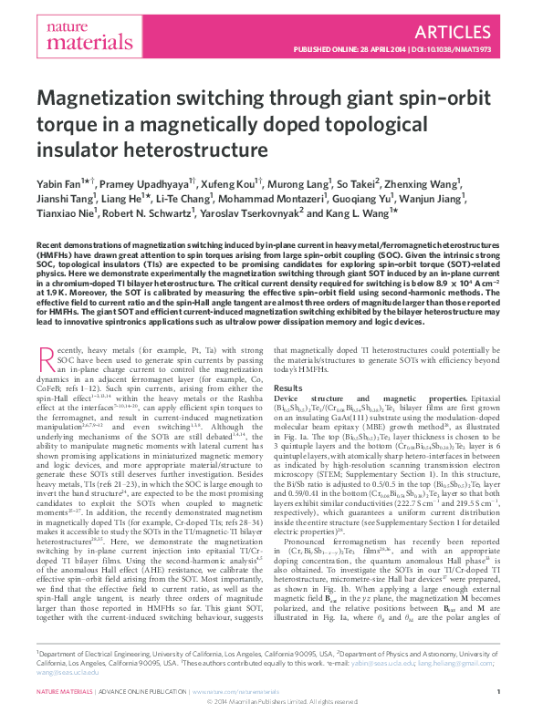 (PDF) Magnetization switching through giant spin–orbit torque in a ...