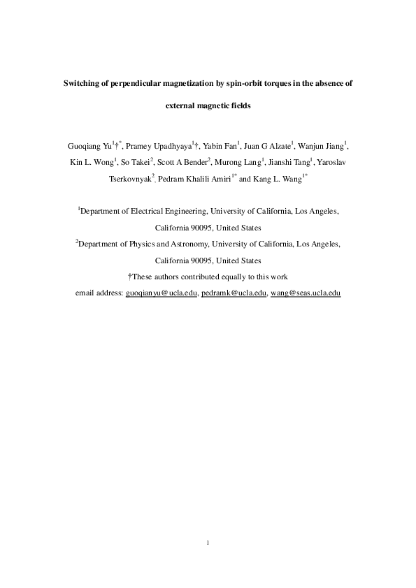 (PDF) Switching of perpendicular magnetization by spin–orbit torques in ...