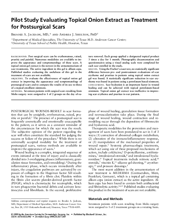 (PDF) Pilot Study Evaluating Topical Onion Extract as Treatment for