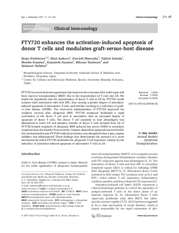 (PDF) FTY720 enhances the activation-induced apoptosis of donor T cells ...