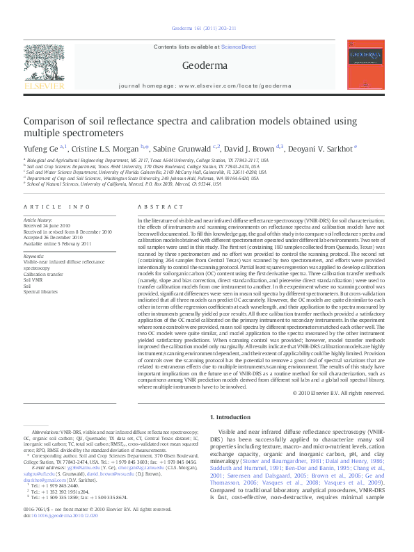 (PDF) Comparison of soil reflectance spectra and calibration models ...