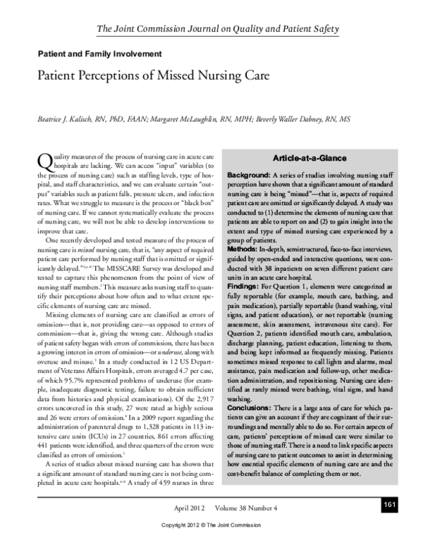(PDF) Patient perceptions of missed nursing care