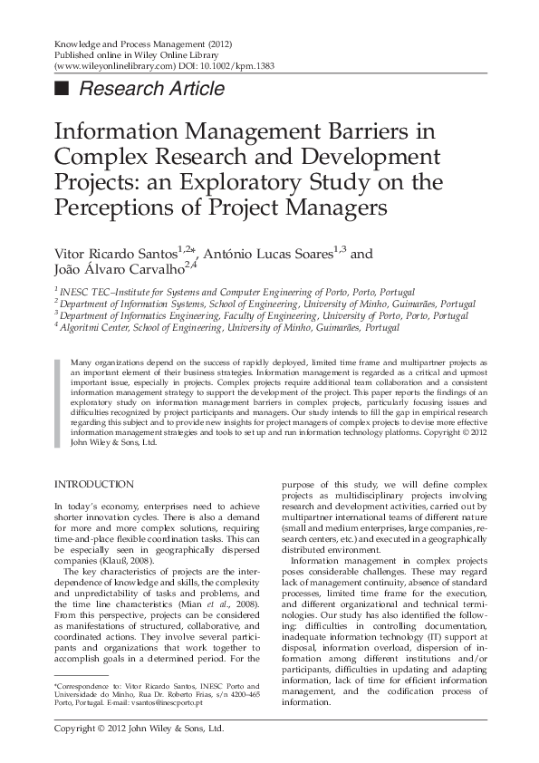 (PDF) Information Management Barriers in Complex Research and ...