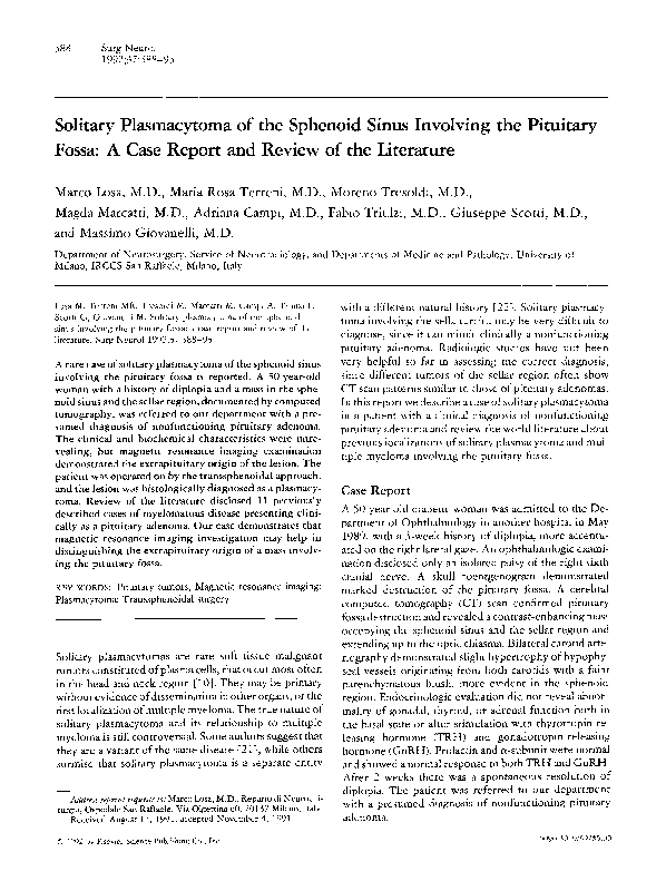 (PDF) Solitary plasmacytoma of the sphenoid sinus involving the ...