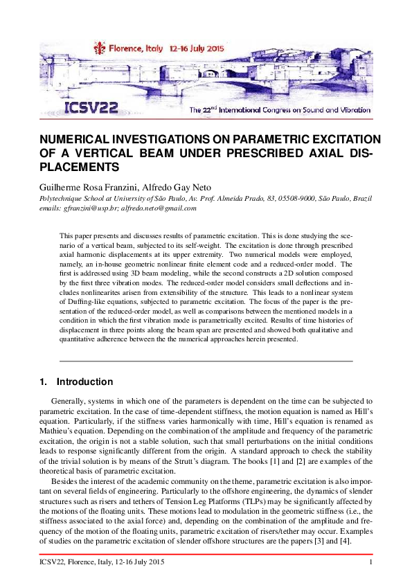 (PDF) Numerical investigations on parametric excitation of a vertical ...