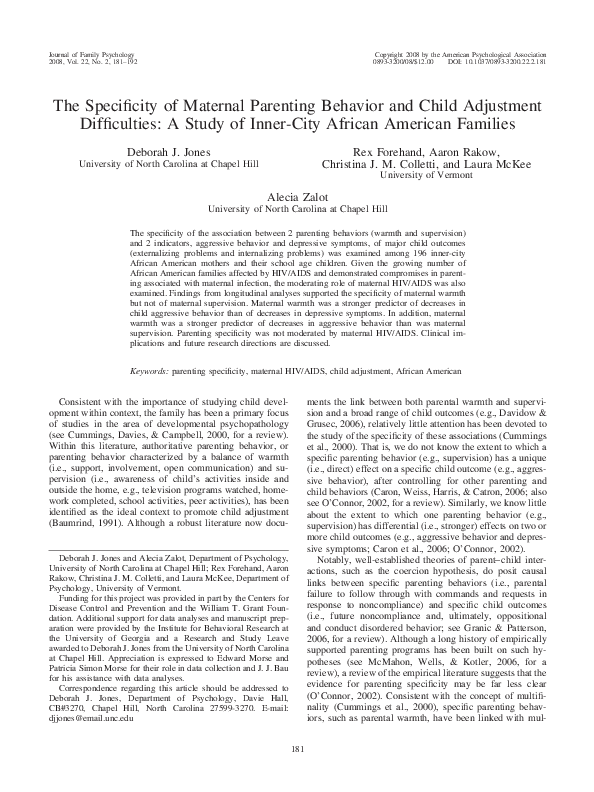 (PDF) The specificity of maternal parenting behavior and child ...