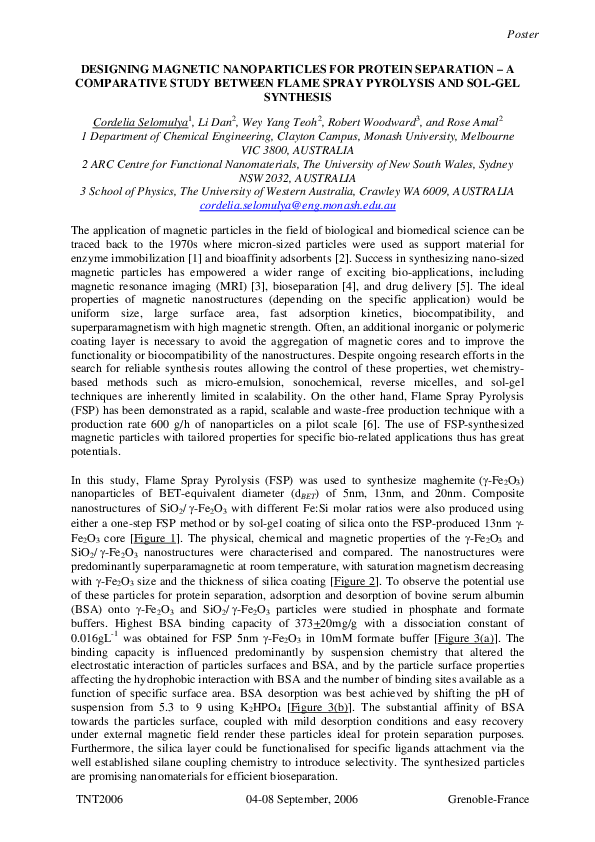 (PDF) DESIGNING MAGNETIC NANOPARTICLES FOR PROTEIN SEPARATION A ...