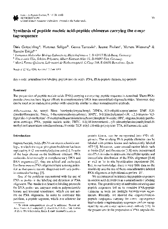 (PDF) Synthesis of peptide nucleic acid-peptide chimeras carrying the c ...