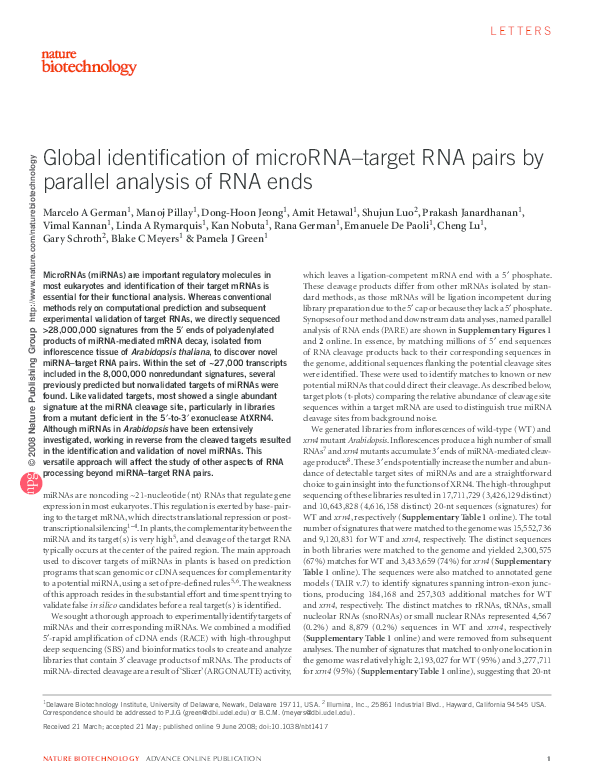 Parallel Analysis Of Rna Ends