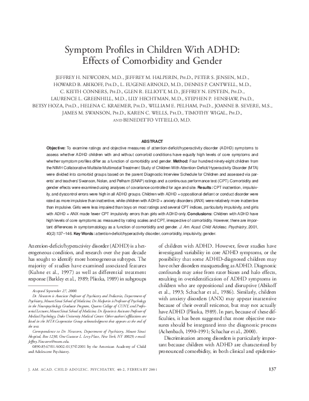 (PDF) Symptom Profiles in Children With ADHD: Effects of Comorbidity ...