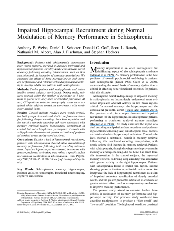 (PDF) Impaired hippocampal recruitment during normal modulation of ...