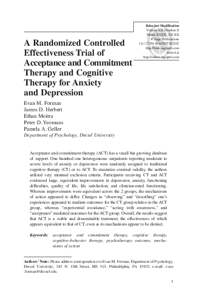 (PDF) A Randomized Controlled Effectiveness Trial of Acceptance and ...