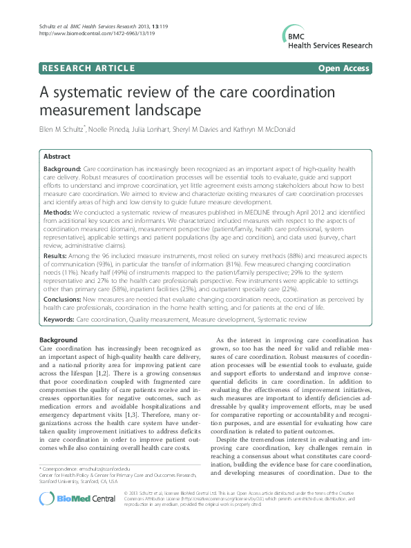 (PDF) A systematic review of the care coordination measurement landscape