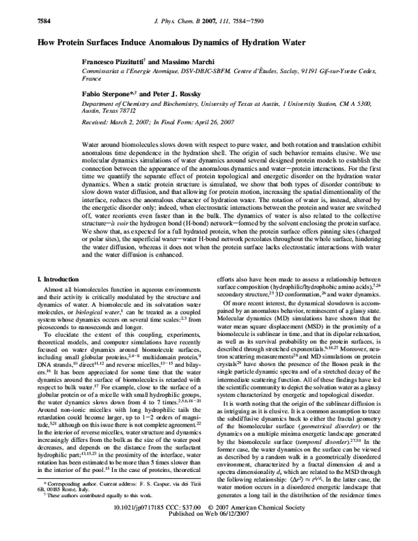 (PDF) How Protein Surfaces Induce Anomalous Dynamics of Hydration Water