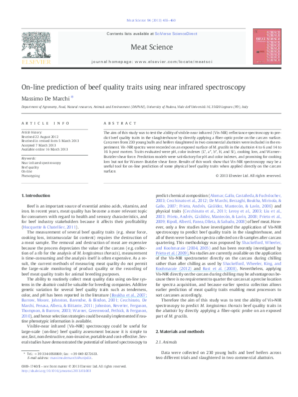(PDF) On-line prediction of beef quality traits using near infrared ...