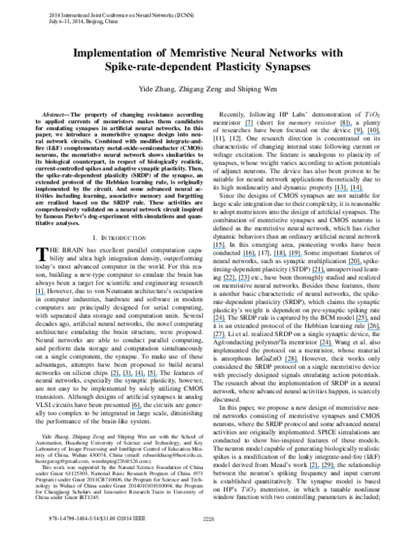 (PDF) Implementation of memristive neural networks with spike-rate ...