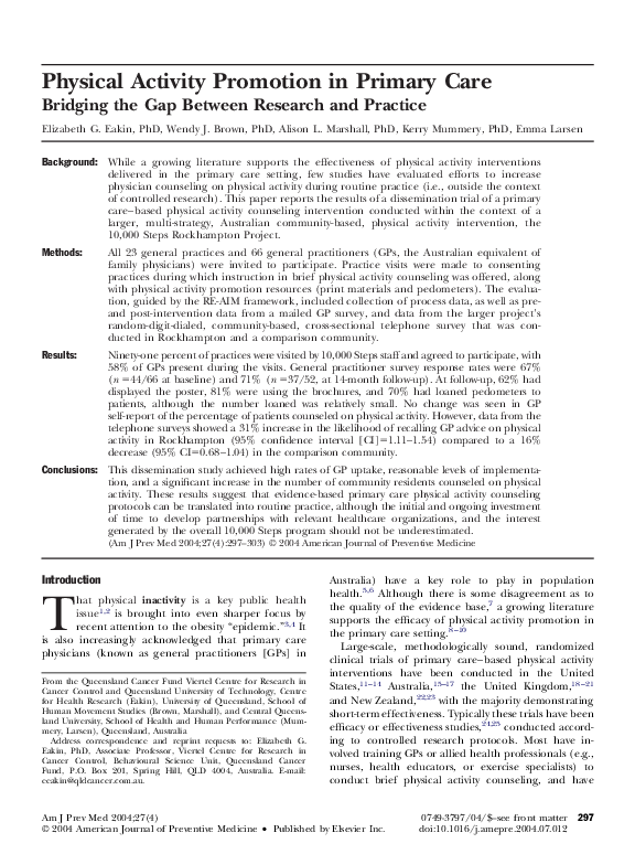 (PDF) Physical activity promotion in primary careBridging the gap ...
