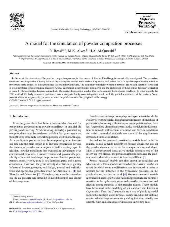 (PDF) A model for the simulation of powder compaction processes