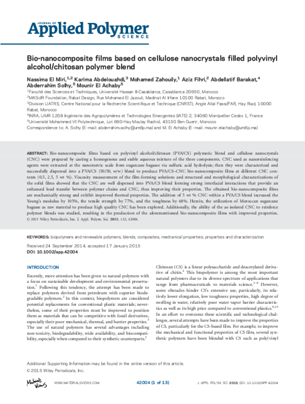 (PDF) Bio-nanocomposite films based on cellulose nanocrystals filled ...