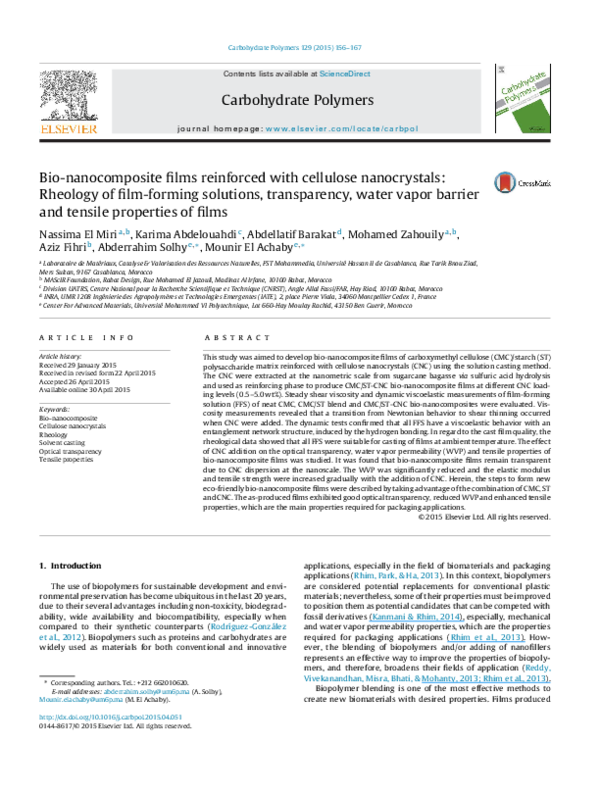 (PDF) Bio-nanocomposite films reinforced with cellulose nanocrystals ...