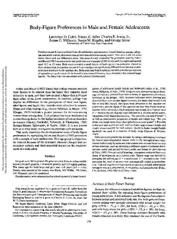 (PDF) Body-figure preferences in male and female adolescents