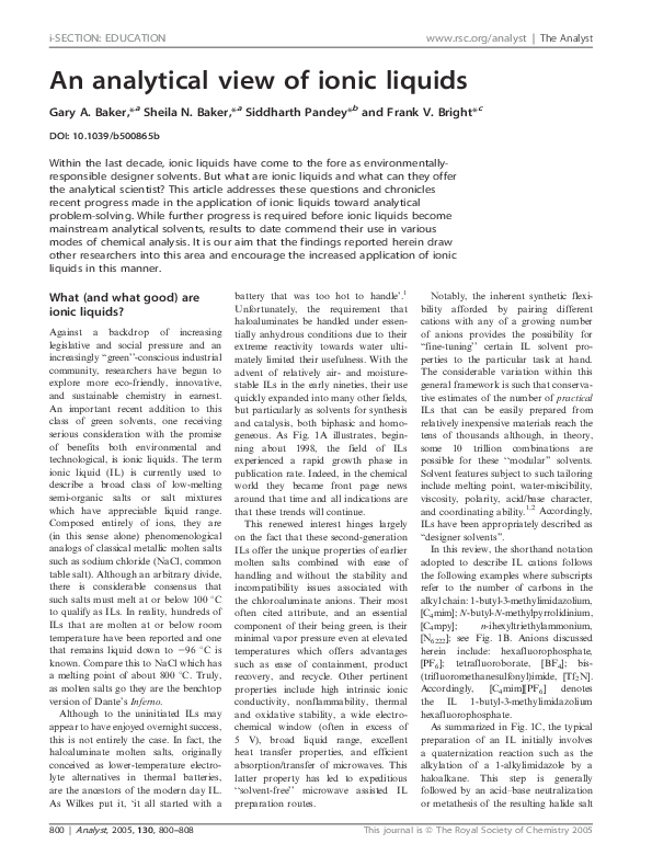 (PDF) An analytical view of ionic liquids