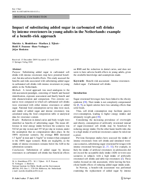 (PDF) Impact of substituting added sugar in carbonated soft drinks by