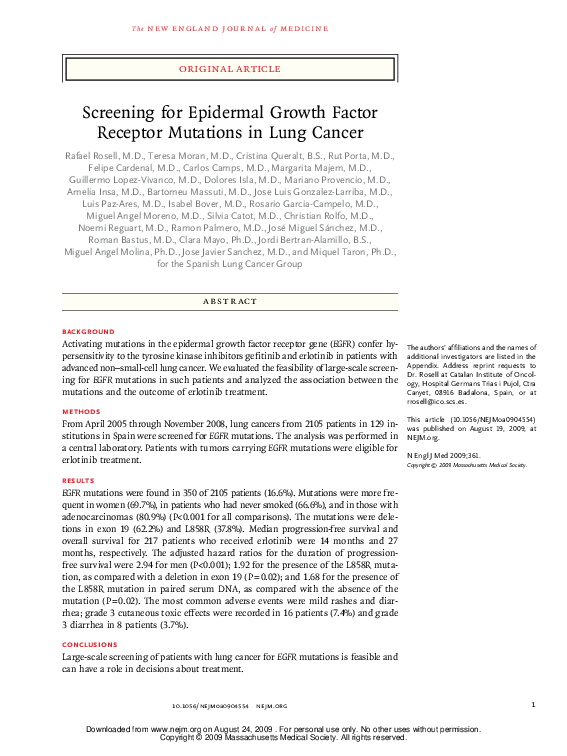 (PDF) Screening for Epidermal Growth Factor Receptor Mutations in Lung ...