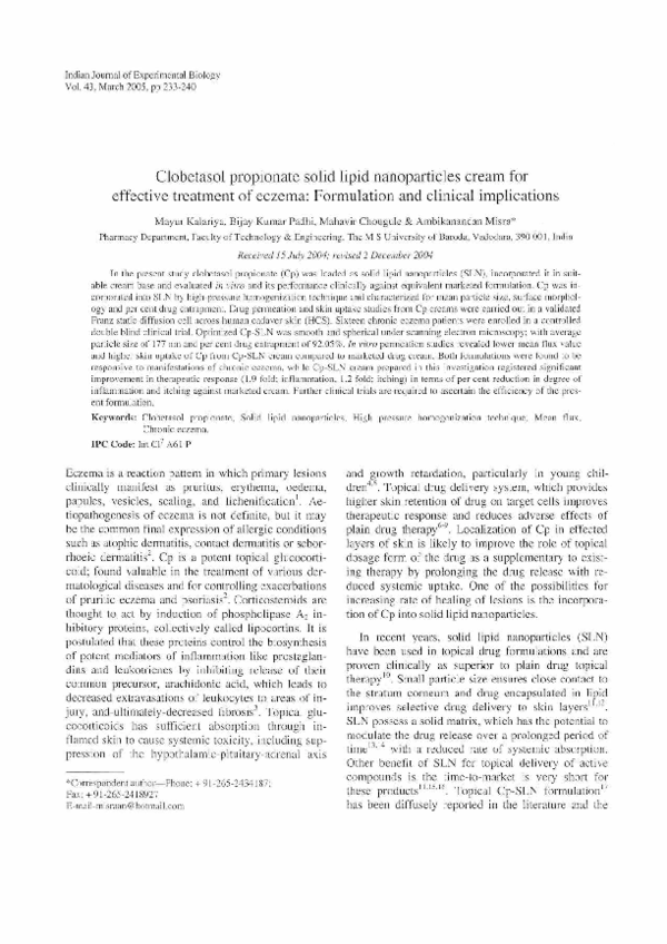 (PDF) Clobetasol propionate solid lipid nanoparticles cream for ...