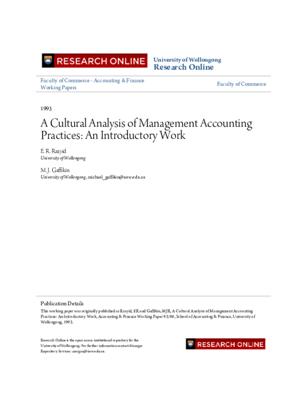 (PDF) A Cultural Analysis of Management Accounting Practices: An ...