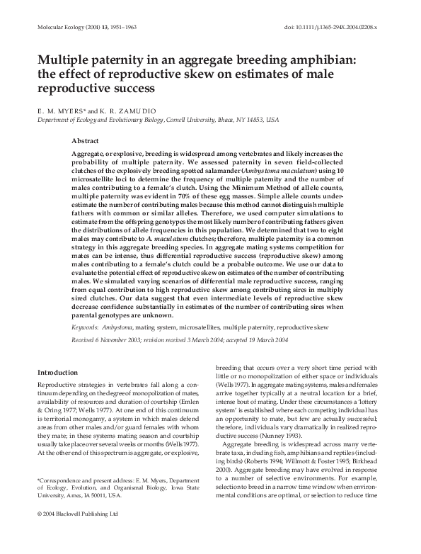 (PDF) Multiple paternity in an aggregate breeding amphibian: the effect ...