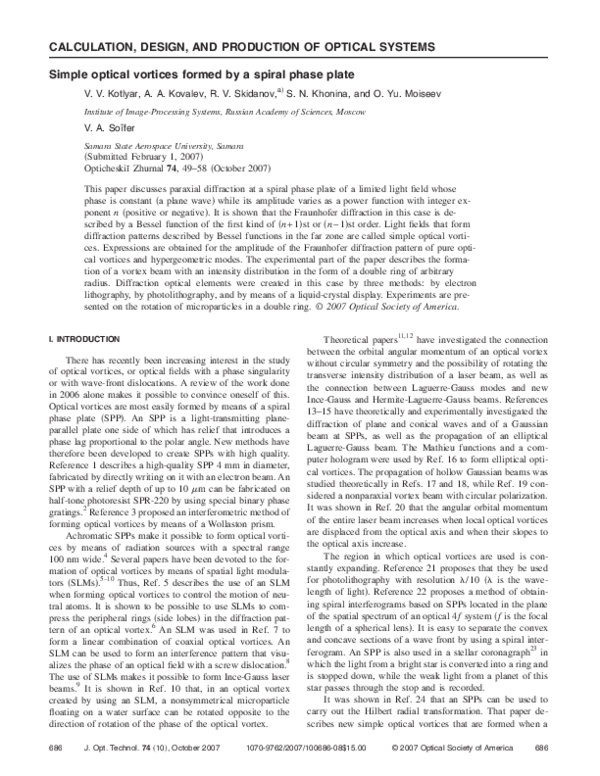 (PDF) Simple optical vortices formed by a spiral phase plate