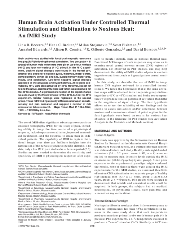 (PDF) Human brain activation under controlled thermal stimulation and ...