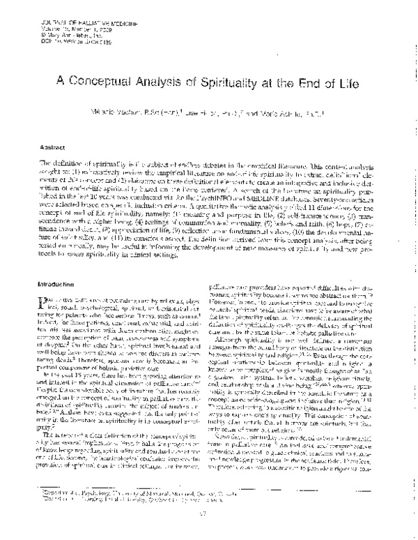 (PDF) A Conceptual Analysis of Spirituality at the End of Life