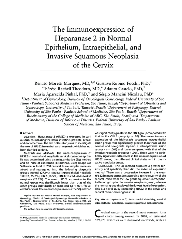(PDF) The Immunoexpression of Heparanase 2 in Normal Epithelium ...